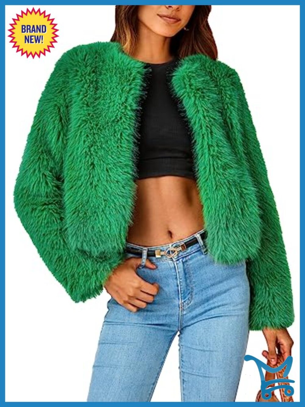 Faux Fur Cropped Jacket Winter Coat Fleece Shaggy Long Sleeve Pockets Warm
